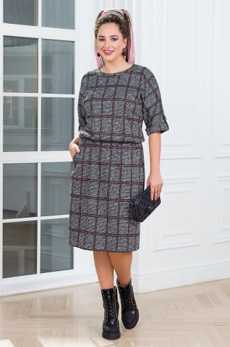 Платье Жакард Цвет: серый / темно-бордовый фото: #1