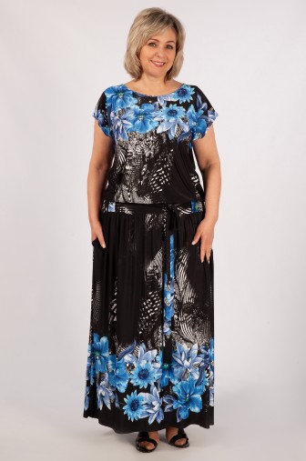 Платье Анджелина-2: Цвет черный/цветы синие фото: #1