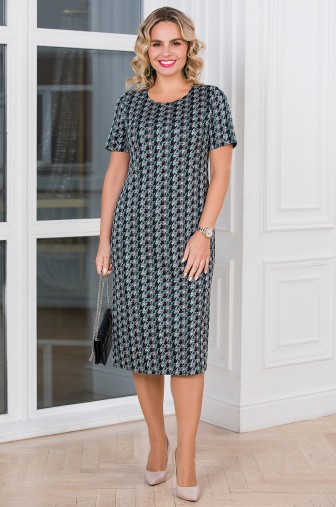 Платье «Дарина». Цвет: серый / чёрный / зелёный фото: #1