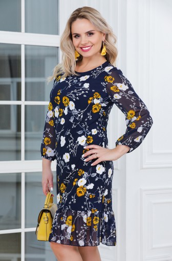 %Платье «Летиция». Цвет: тёмно-синий / горчичный распродажа% фото: #1