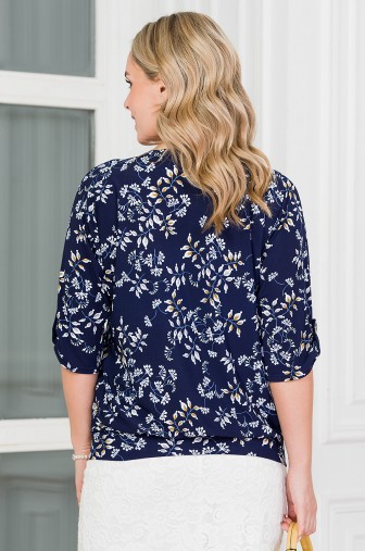 Блуза «Ягодка». Цвет: синий / белый / янтарный фото: #1