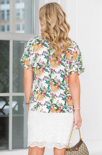 Блуза «Розалия». Цвет: молочный / песочный / зелёный фото: #1