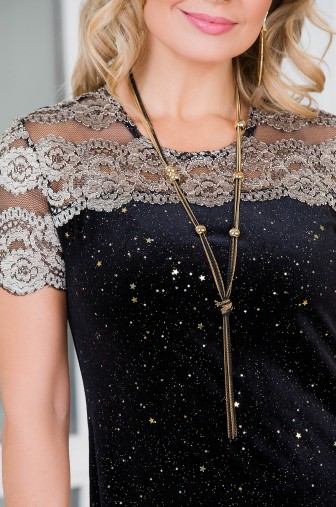 Платье «Катрин». Цвет: чёрный / золото / серебро звезды фото: #1