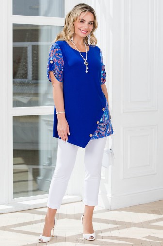 %Туника «Афина». Цвет: василек / белый / терракот распродажа% фото: #1
