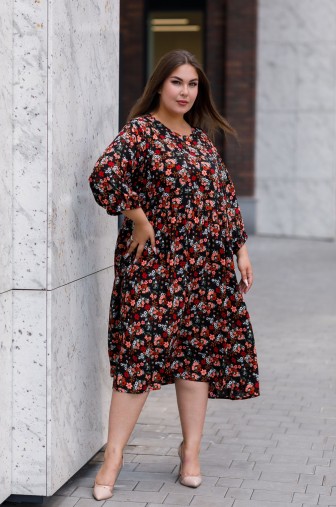 Платье 1439: Цвет черно-оранжевый фото: #1