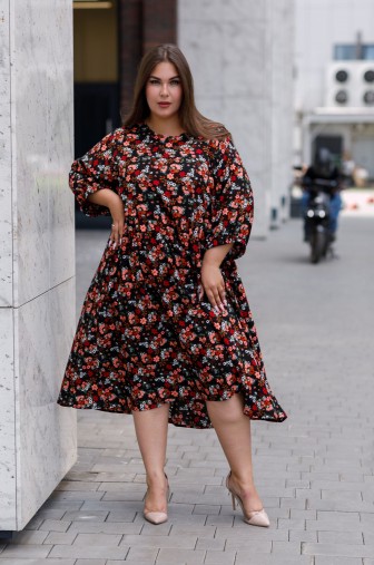 Платье 1439: Цвет черно-оранжевый фото: #1