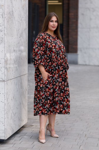 Платье 1439: Цвет черно-оранжевый фото: #1