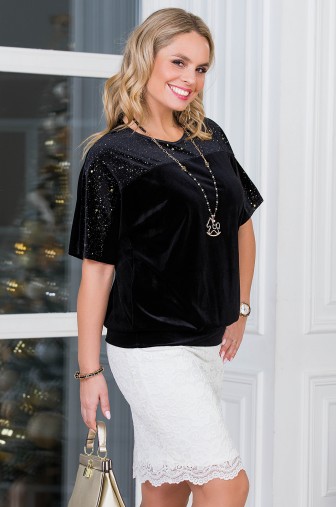 %Блуза «Рианна». Цвет: чёрный / золото / серебро Цвет:звезды распродажа% фото: #1