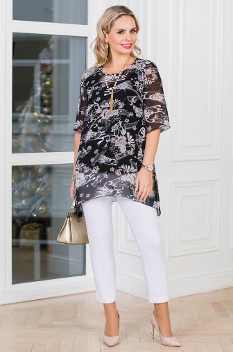 %Туника «Нежность». с топом. Цвет: чёрный / бежевый / тёмно-серый распродажа% фото: #1