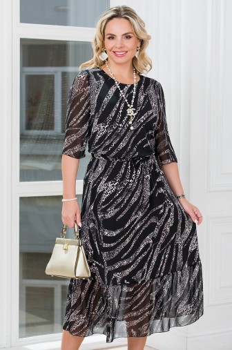 %Платье «Модница». Цвет: чёрный / серый / бежевый распродажа% фото: #1