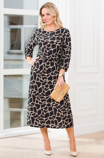 %Платье «Миди». Цвет: чёрный / тёмно-бежевый распродажа% фото: #1