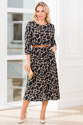 %Платье «Миди». Цвет: чёрный / тёмно-бежевый распродажа% фото: #1