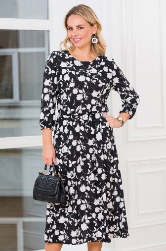 %Платье «Миди». Цвет: чёрный / кремово-белый распродажа% фото: #1