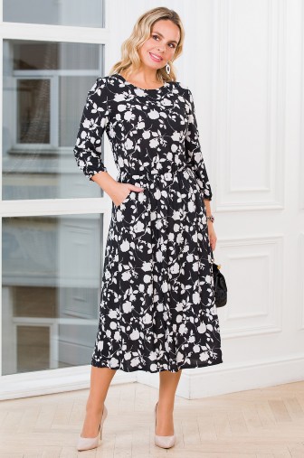 %Платье «Миди». Цвет: чёрный / кремово-белый распродажа% фото: #1