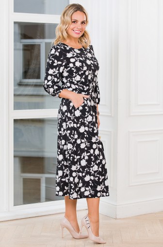 %Платье «Миди». Цвет: чёрный / кремово-белый распродажа% фото: #1