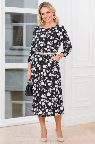 %Платье «Миди». Цвет: чёрный / кремово-белый распродажа% фото: #1