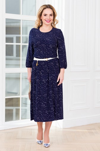 %Платье «Миди». Цвет: тёмно-синий / белый распродажа% фото: #1