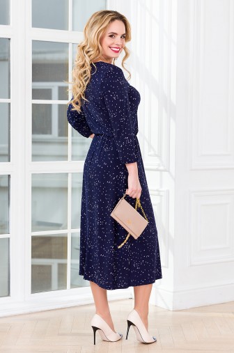 %Платье «Миди». Цвет: тёмно-синий / белый распродажа% фото: #1