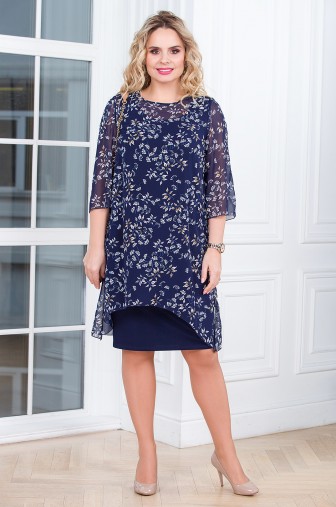 %Платье «Нежный Шик». Цвет: синий / белый / янтарный распродажа% фото: #1