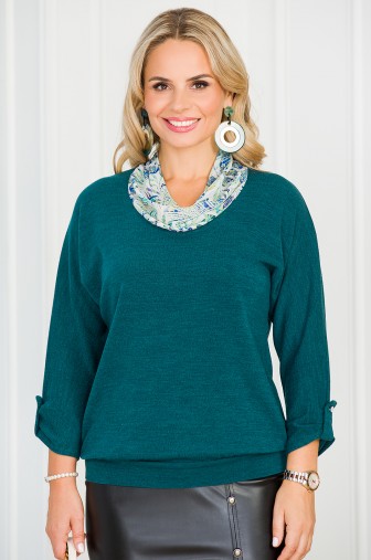 Фото: %Джемпер «Ангорка ШИФОН». Цвет: зелёный / молочный / сапфир распродажа%