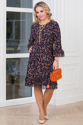 %Платье «Муза». Цвет: тёмно-синий / песочный / терракот распродажа% фото: #1