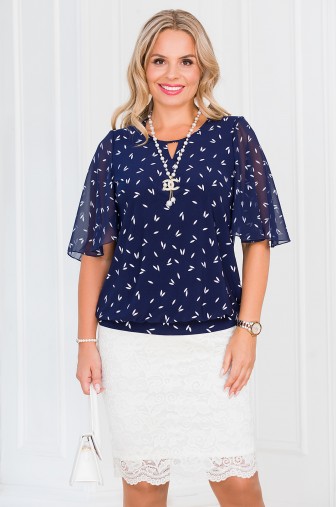 Фото: %Блуза «Крылышки». Цвет: синий / белый Цвет:рисочки распродажа%