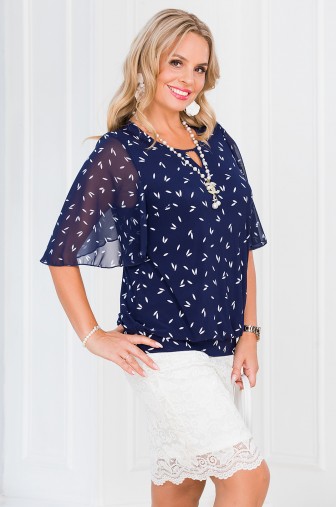 %Блуза «Крылышки». Цвет: синий / белый Цвет:рисочки распродажа% фото: #1