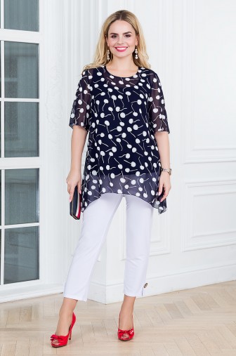 %Туника «Нежность». с топом. Цвет: тёмно-синий / белый распродажа% фото: #1