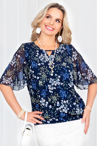 Фото: %Блуза «Крылышки». Цвет: тёмно-синий / желтый / белый / сапфир распродажа%