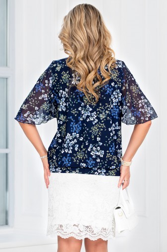 %Блуза «Крылышки». Цвет: тёмно-синий / желтый / белый / сапфир распродажа% фото: #1