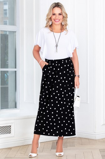 %Юбка «Соло цветная». Цвет: чёрный / молочный Цвет:горох распродажа% фото: #1