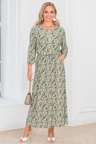 %Платье «Адель». Цвет: светло-оливковый / кремовый / серый распродажа% фото: #1