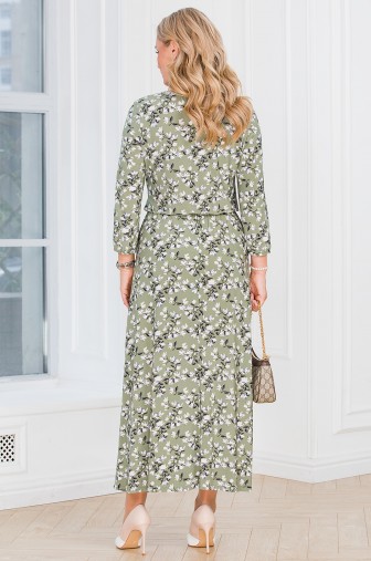 %Платье «Адель». Цвет: светло-оливковый / кремовый / серый распродажа% фото: #1