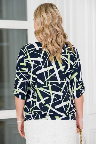 %Блуза «Ягодка». Цвет: тёмно-синий / салатовый / белый распродажа% фото: #1