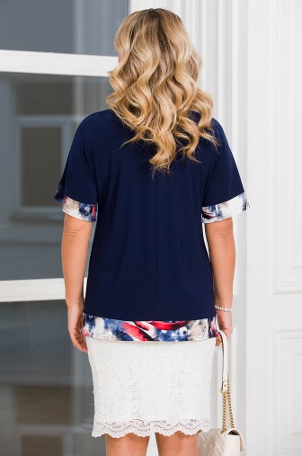 %Блуза «Джуди». Цвет: синий / бежевый / коралл распродажа% фото: #1